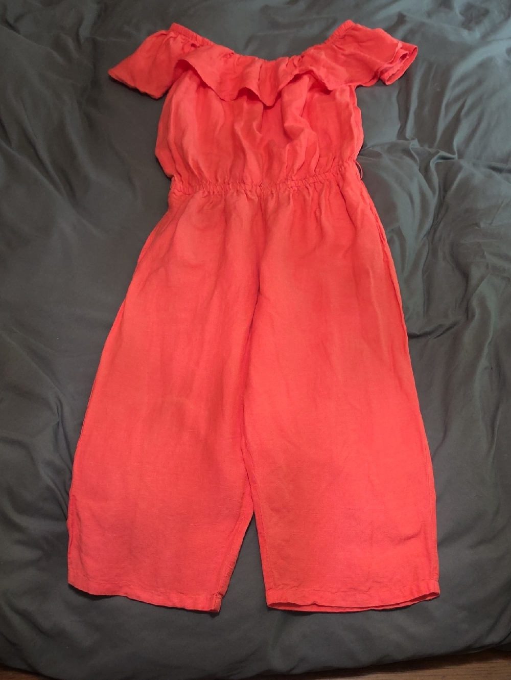 Tommy Bahama Off-Shoulder Ruffle Jumpsuit in Bright Coral